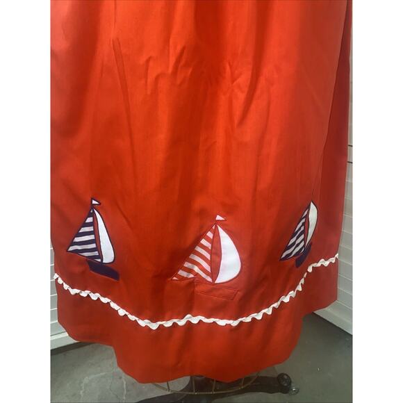 Vintage Jilly 70s Red POLYESTER A Line Skirt Size Large Sailboat Embroidered - Picture 2 of 10